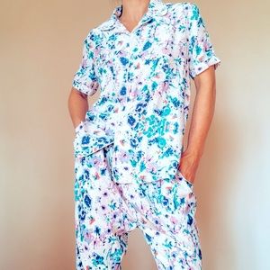 Piamita Printed silk pajama set, size M